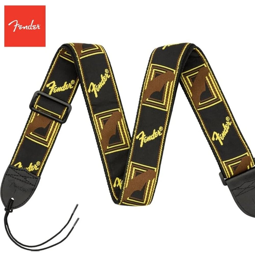 Fender Monogrammed Logo Adjustable Guitar or Bass Strap, Black-Yellow-Brown